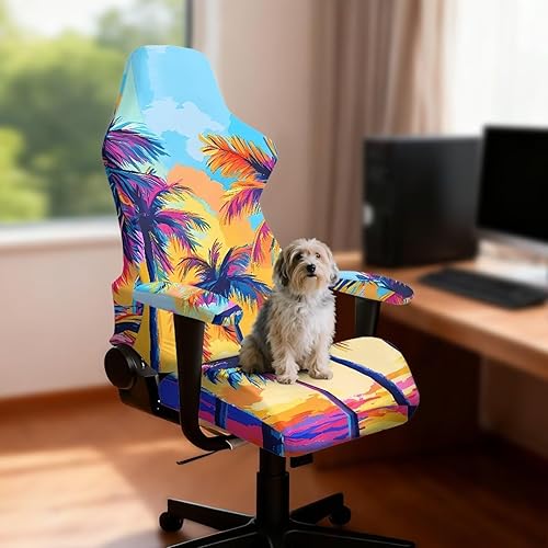 Miniatura 3 de Juego de 4 fundas para sillas de oficina con brazo de palmeras tropicales coloridas para sillas de computadora, ajuste universal, para entusiastas