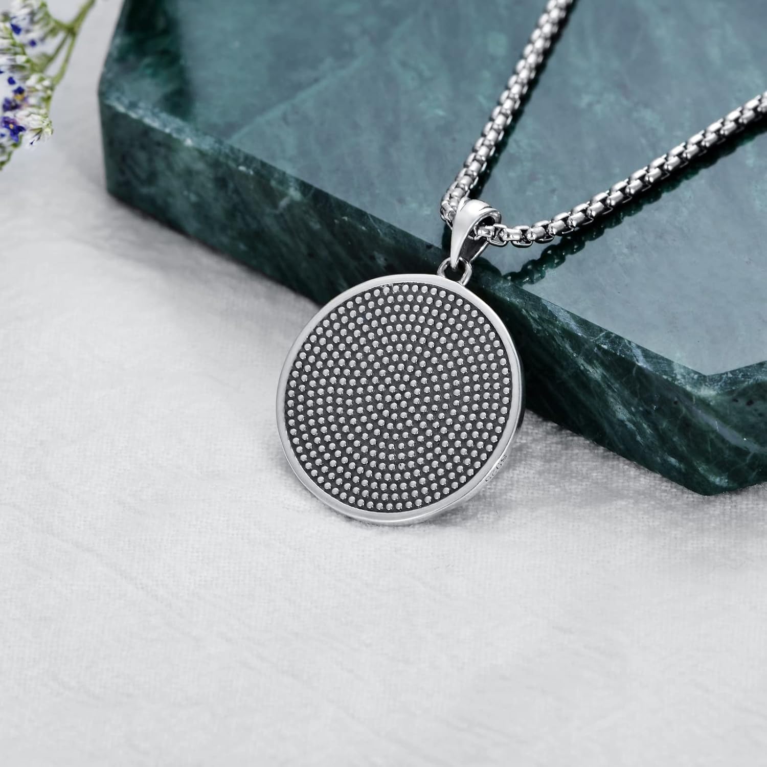 Seiyang 925 Sterling Silver Men's Necklace Oxidized Pendant Jewelry for Men Father Husband Son Brother with 2mm 22+2 In Rolo