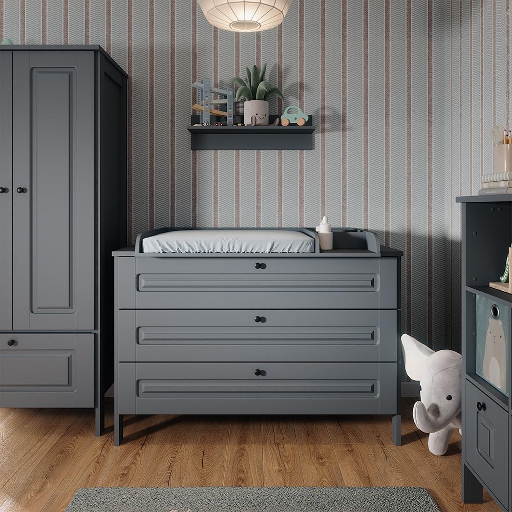 VitaliSpa Wickelkommode Ajaton, Grau, 133 x 98.4 cm mit 3 Schubladen, geeignet für handelsübliche Wickelauflagen bis 85 cm