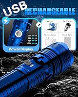 Vista 7 de Victoper Linternas LED azules, linterna táctica recargable de alto lumen y superbrillante, 5 modos, enfoque ajustable, impermeable, luces de flash