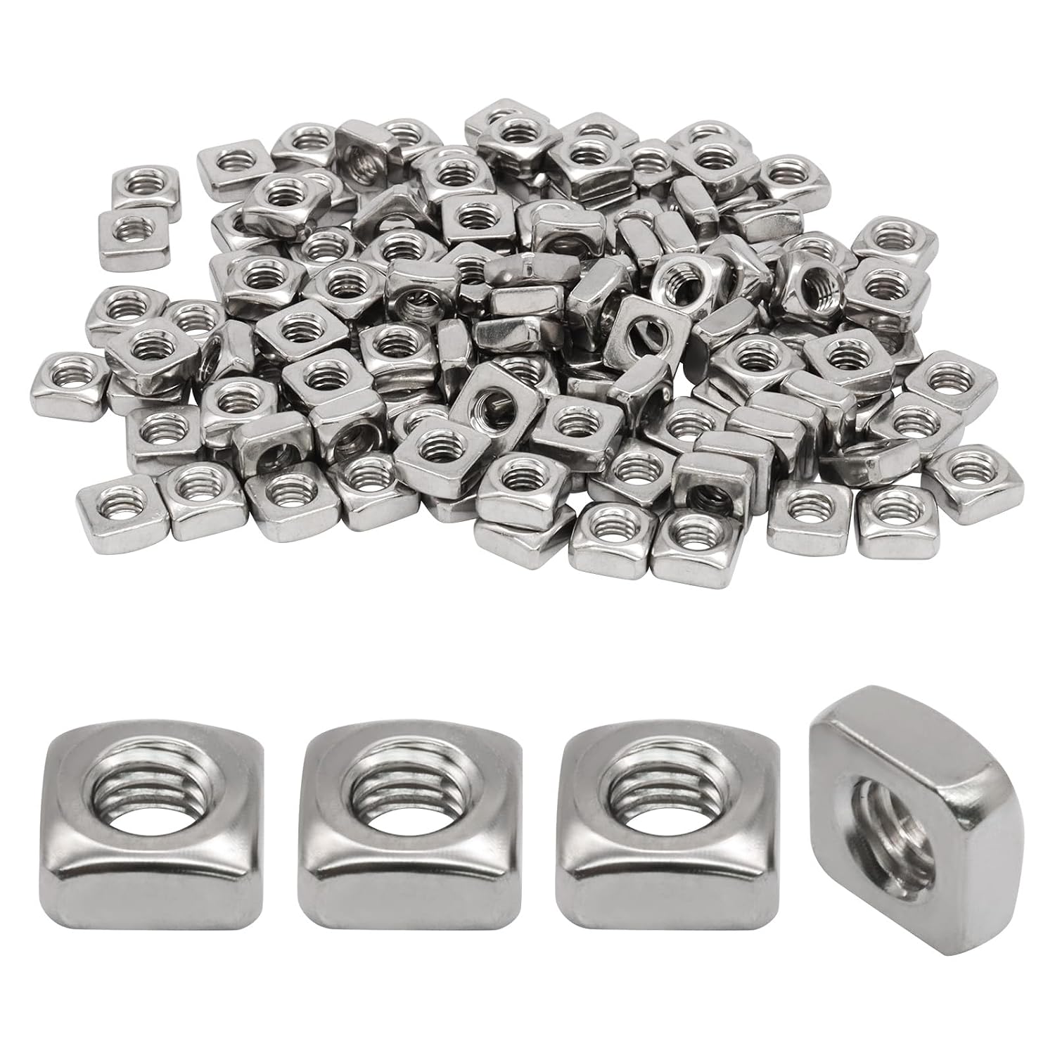 200 Pcs M5-0.8 Square Nuts, 304 Stainless Steel