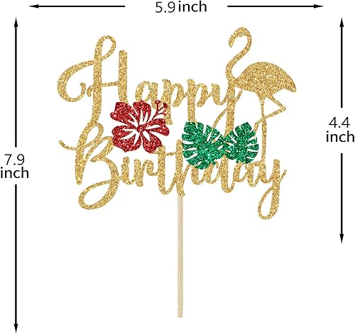 Miniatura 5 de Decoración para tarta de cumpleaños con flamenco con purpurina, decoración hawaiana para tartas de cumpleaños, temática tropical hawaiana Luau para
