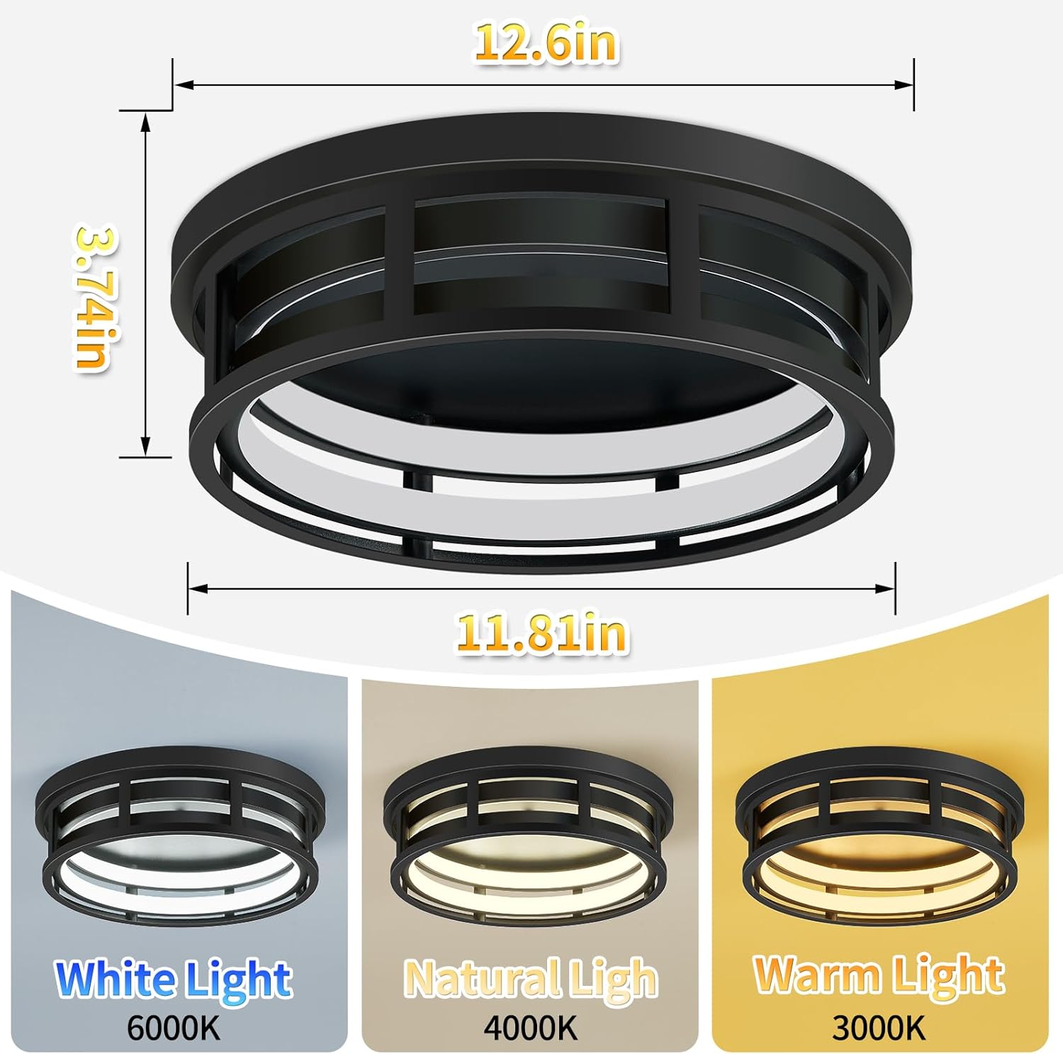 SKEJAO LED 13 inch Flush Mount Ceiling Light Fixture,Black Hallway Light Fixtures Ceiling,Light Fixtures Ceiling Mount for Farmhouse,Kitchen,Hall (1 Pack 13.11 inch LED Black