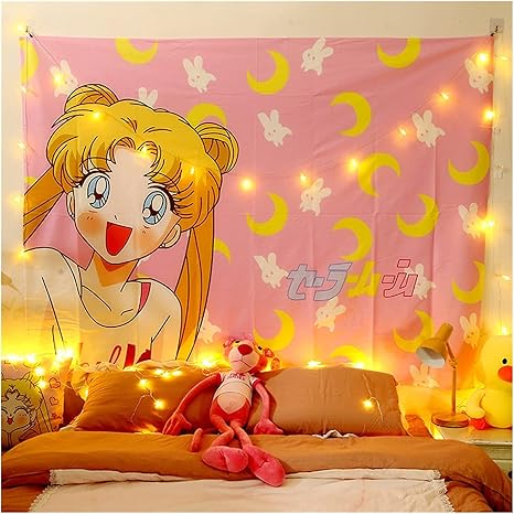 Amazon Co Jp マクラメアアニメタペストリーカワイイかわいい女女の子の寝室の装飾壁掛けピンクタペストリー日本の部屋装飾 Color F サイズ 150 130cm ホーム キッチン