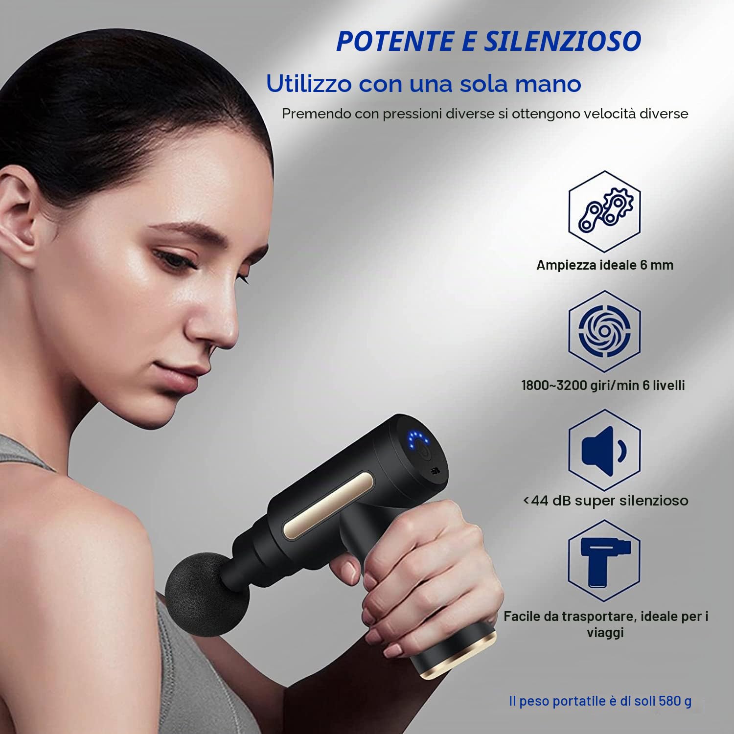 Pistola Massaggio Muscolare, Uplayteck Mini Pistola Massaggiante Portatile, Massaggiatore Regolabile per Tessuti Profondi, Massage Gun con 6 Velocità per Rilassare i Muscoli Alleviare il Dolore, Nero