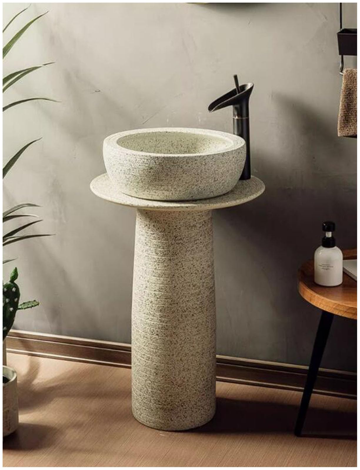 Redondo Fregadero de Pedestal Independiente Baño de cerámica Lavabo Lavabo Resistente Lavabo Diseño Elegante No poroso Fácil Limpieza Hotel Vanidad Unidad Independiente sin Espejo