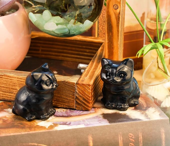 Figurilla de gato de obsidiana negra miniatura 5