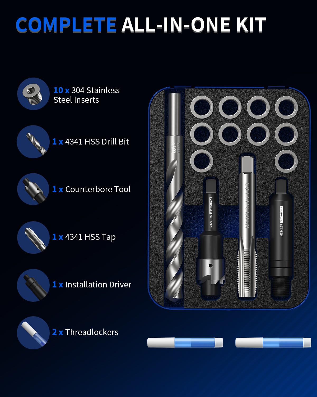 M12x1.25 Thread Repair Kit - 10 Inserts -2 M12x1.25 Thread Repair Kit - 10 Inserts -2