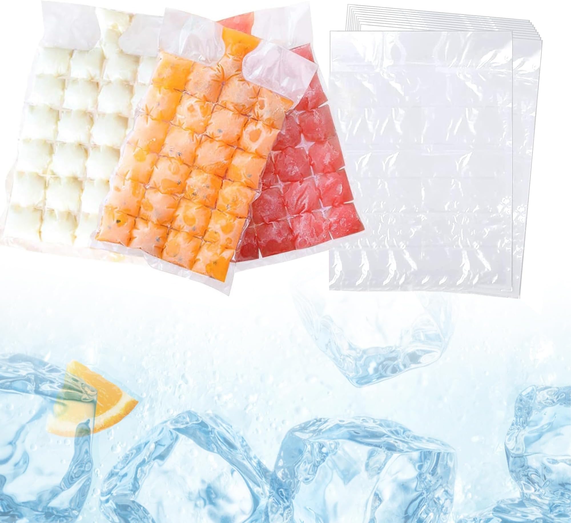 2 Pack 480 Ice Cube Bags, Self-Sealing Ice Cube Bags for Freez, Cocktail, Whiskey, Chilled Drinks, Kitchen BBQ Parties, Travel