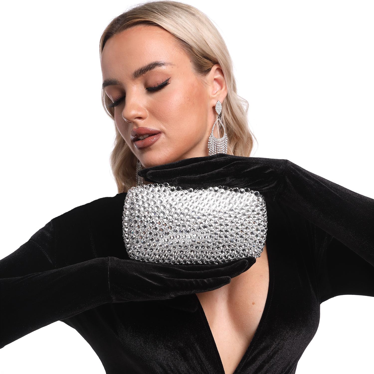 Boutique De FGG Rhinestone Clutch Bag with Spikes Bling Evening Handbags Crystal Clutch Purses for Women Wedding Party,Mini - Image 7