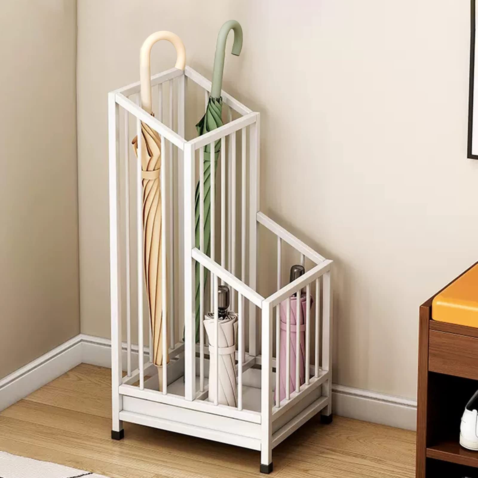 SaryEdge Metal Umbrella Stand - Sturdy Entryway Organizer with Detachable Water Tray for Home and Commercial Spaces,White-25x20x62cm,White-25x20x62cm