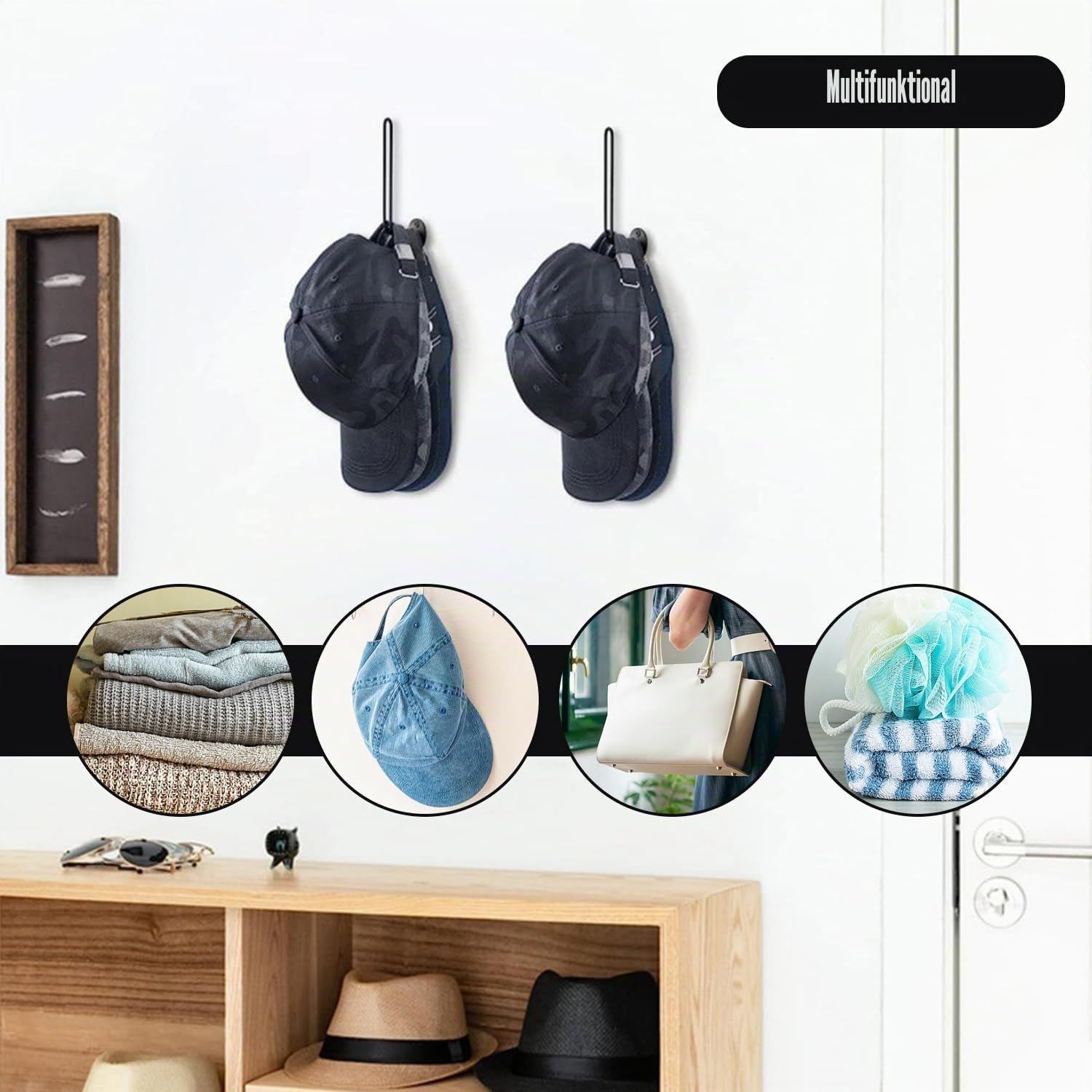 Cap Halterung Wand Kappenhalter Hutablage Garderobe Baseballmützen, 2 Stück Hutständer Huthalter Mützen Aufbewahrung wand, für Schals Handtaschen Handtücher Kleidung Krawatten