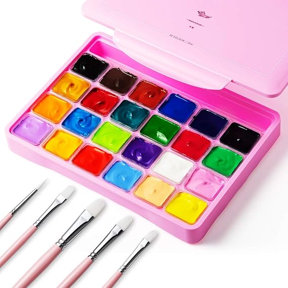 HIMI Gouache Paint,24 Jelly Paints Set with 10 Pieces Paint Brushes Jelly Cup in Portable Case