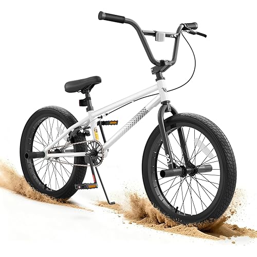 KORIMEFA Freestyle BMX Bike 18 20 inch Kids Boys Trick Bicycle for 7-12 Years Old, Hi-Ten Steel Frame, Beginner-Level to Advanced Riders