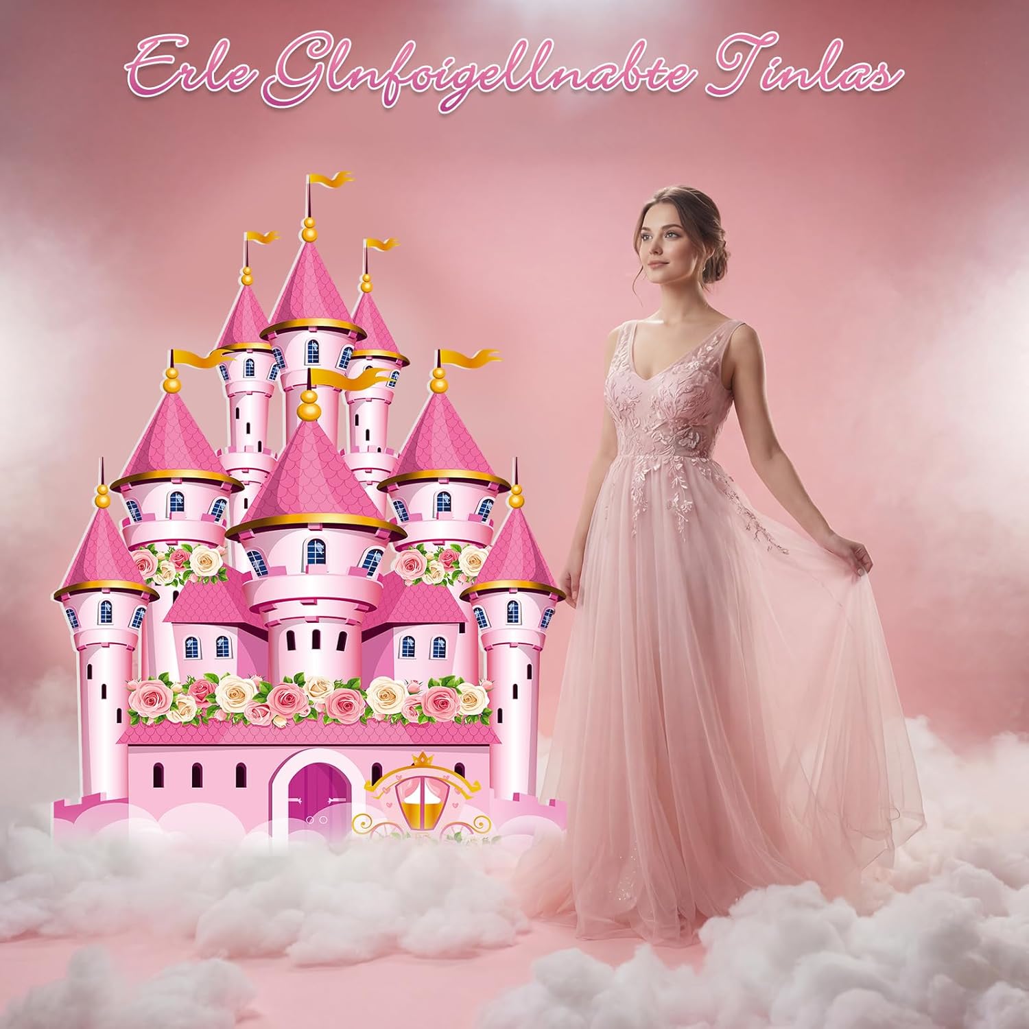 Yinkin Pink Princess Cardboard Castle Cutout Stand up 4ft Tall Princess Castle Party Decoration Waterproof Royal Fairytale Floral Photo Booth Prop for Pink Bridal Shower Birthday Party Decor