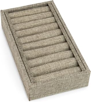 JewelrySupply Burlap Slotted Ring and Bangle Display Tray 9 Slot