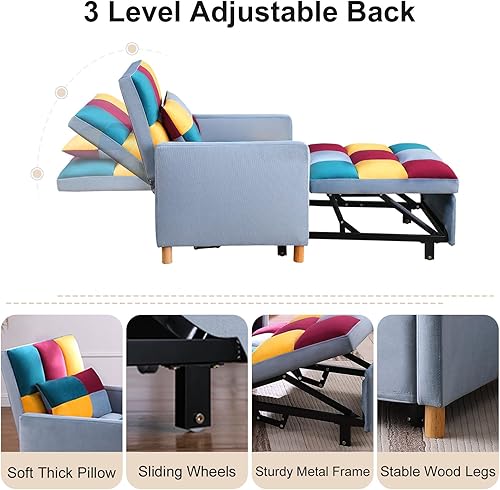 Miniatura 6 de Sofá cama, sofá cama, sofá convertible 3 en 1, silla de cama ajustable, sofá cama extraíble con tela de lino moderna para sala de estar,