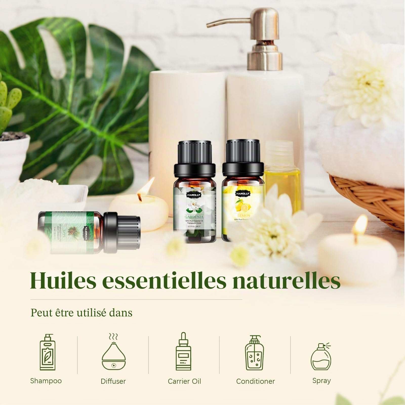 Huile Essentielle TOP 48 x 5ML, Huiles Essentielles Naturelle Pour Diffuseur, Massage, DIY Bougie - Lavande, Menthe, Eucalyptus, Orange Douce, Coco, Tea Tree, Citron, Cannelle, Rose, etc.