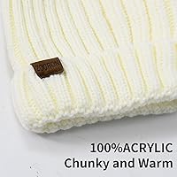 Vista 4 de ZOORON Gorro de punto de invierno para mujer con pompón de piel sintética, gorro de punto cálido para mujer