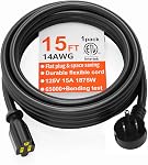 HUANCHAIN 14 Étendue 15 FT Flat Plug Extension Cord blanc intérieur extérieur, service lourd 3 Raccordé à la terre à faible profil de rallonge de fil flexible, 15A 1875W 125V 14AWG SJTW, ETL Inscrit
