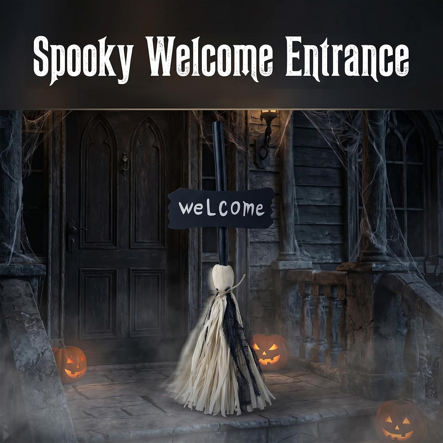 Halloween Animated Witch Broom Decor with Light & Sound Black