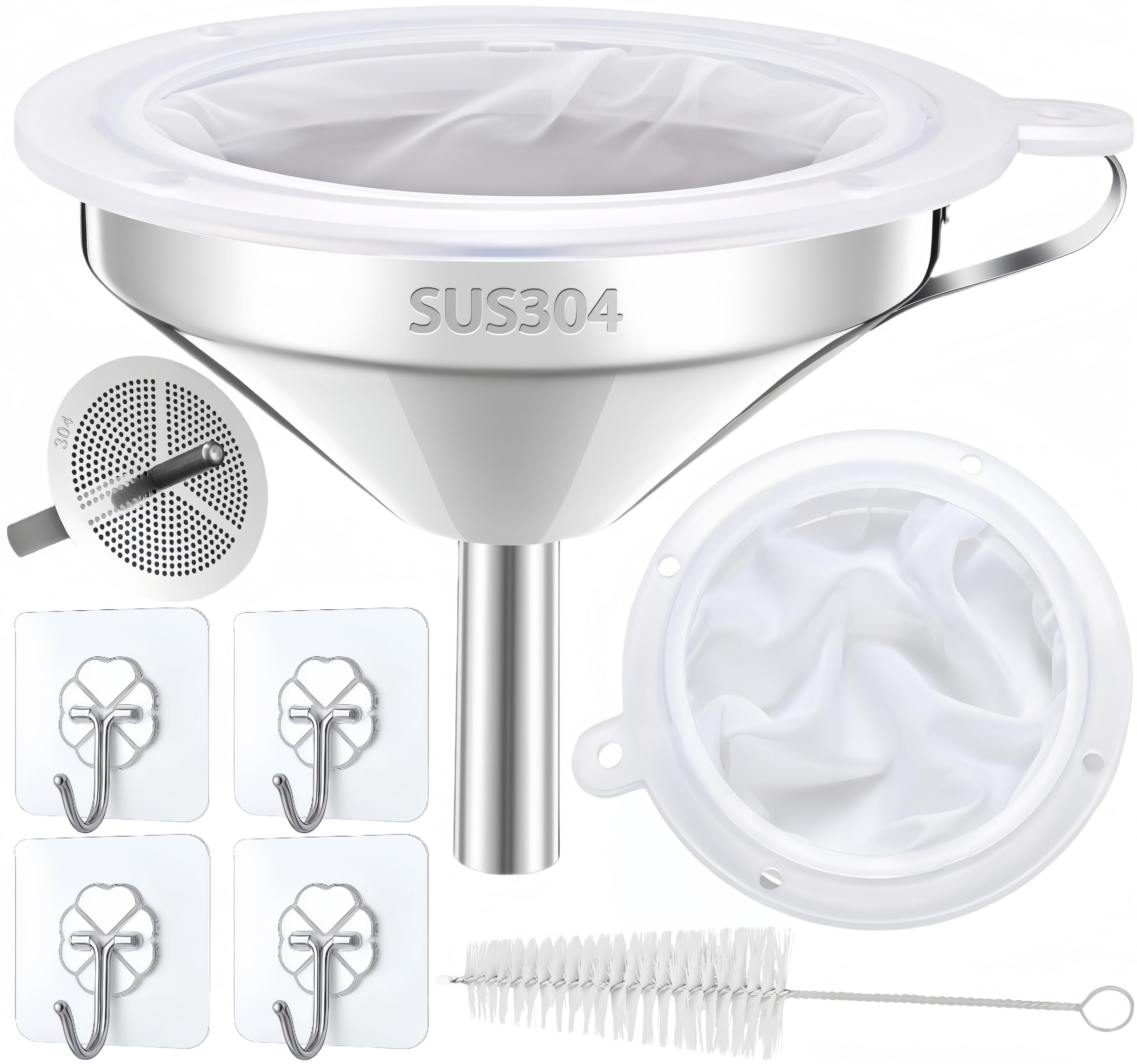 Stainless Steel Funnel (5 inch Mouth, 0.63 inch Stem) - Funnel for Filling Bottles, Cooking Oil, Tea, Grease, Juice, Food Strainer with 200 Mesh Filter - Silver