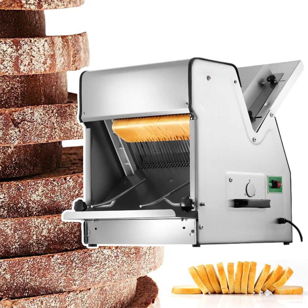 AYCDL Electric Bread Cutting Machine - 31 Slices, 12Mm Thick, Commercial Stainless Steel Slicer with Adjustable Inlet Outlet - Ideal for Bakery, Kitchen, Coffee Shop