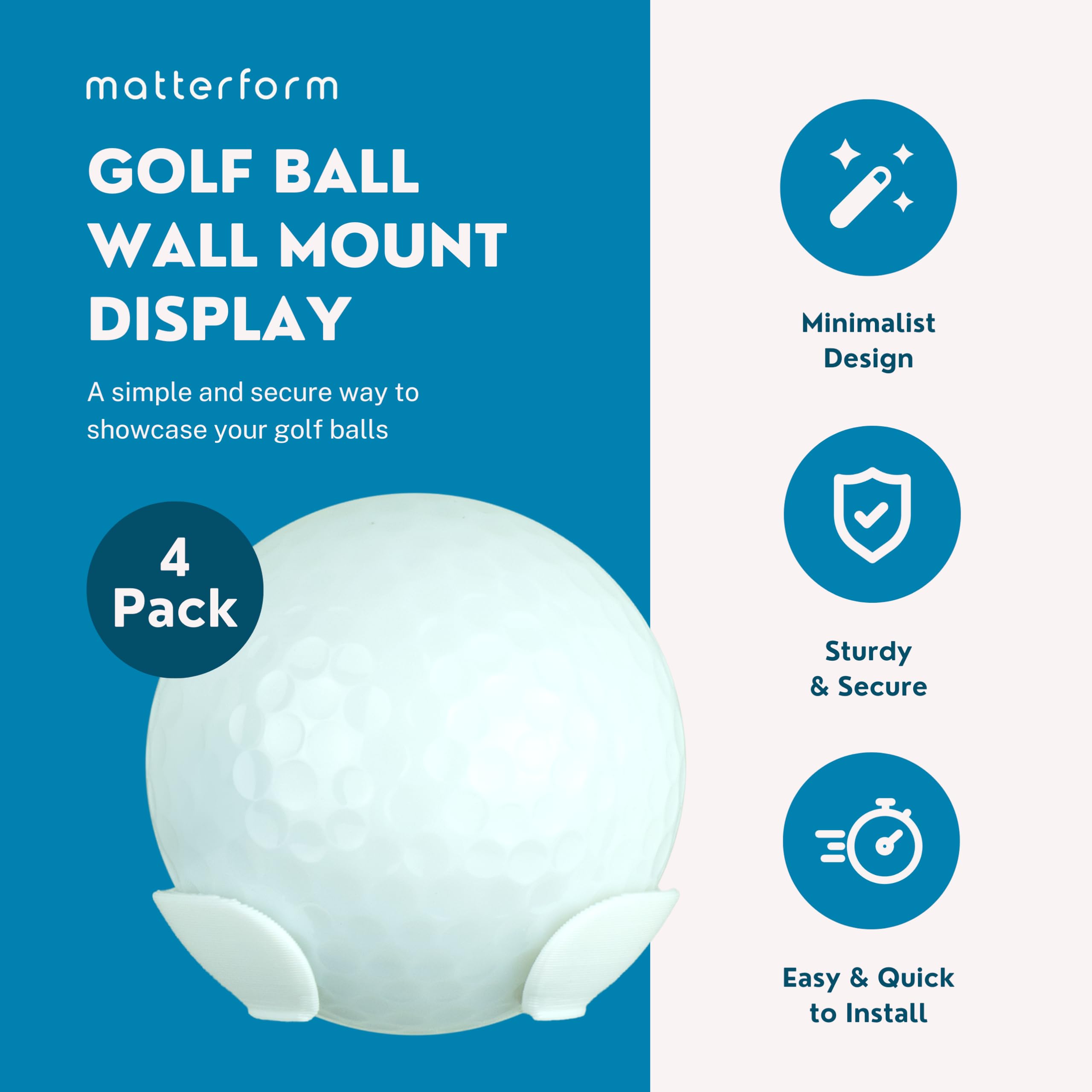 Golf Ball Wall Mount Display (4 Pack) | Wall Holder Brackets for Single Golf Balls | Great for Collectible Balls & Hole in One Balls | Golf Decor & Storage