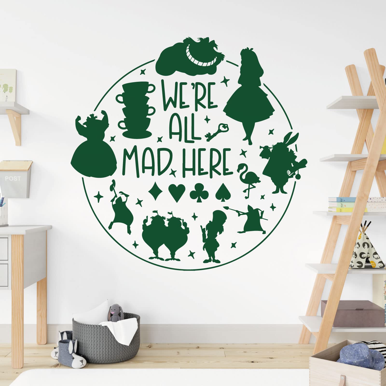 We're All Mad Here - Alice in Wonderland Story - Book Film Quote Decal Wall Sticker [Large] [Forest]