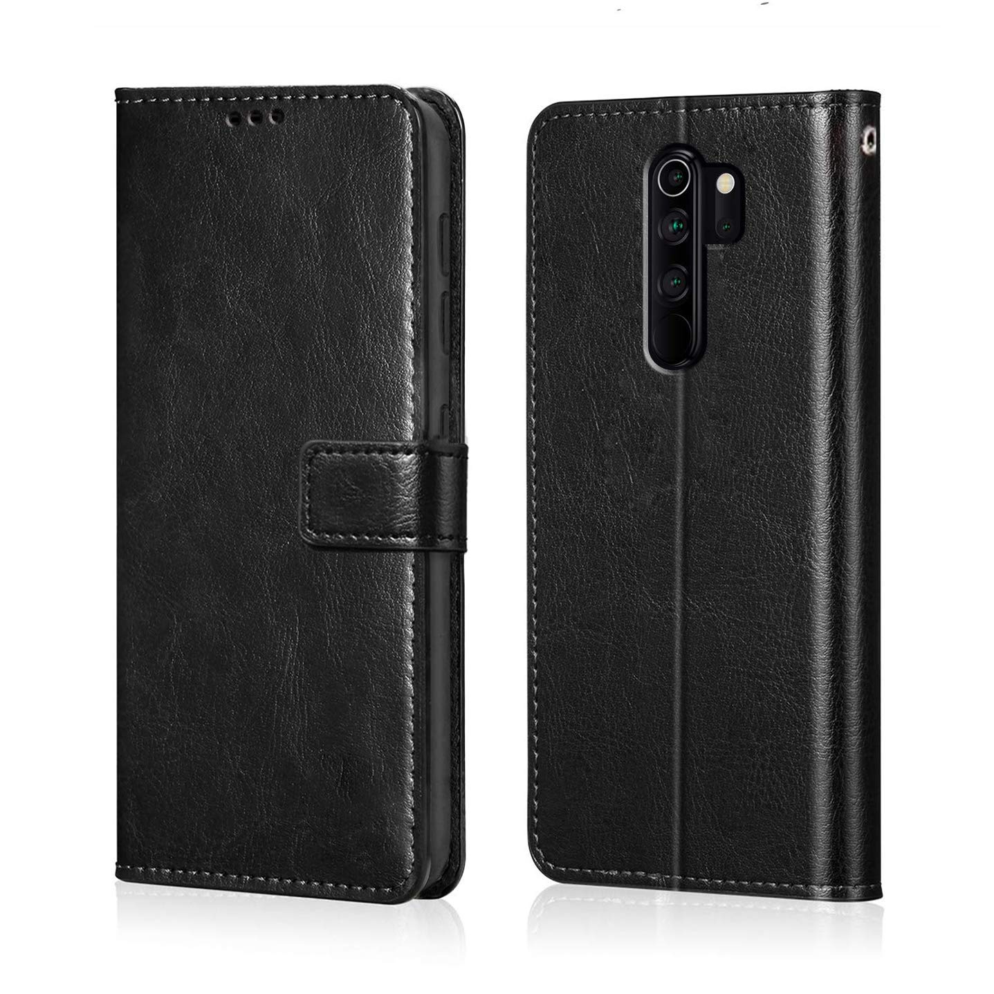 Apurb Store for Xiaomi Redmi Mi Note 8 Pro Case | Leather Finish | Inside TPU with Card Pockets & Stand | Magnetic Closure | Shock Proof Wallet Flip Cover (for Xiaomi Redmi Mi Note 8 Pro, Black)