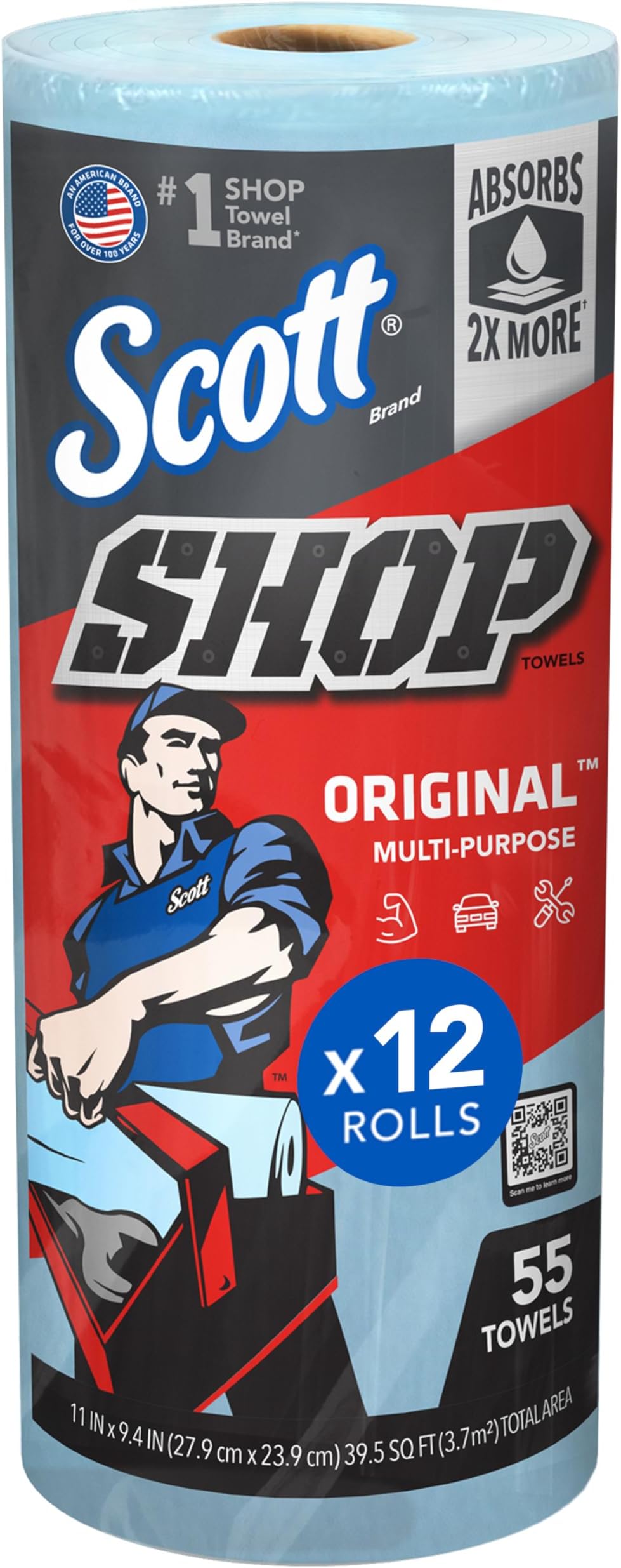 SCOTT SHOP ORIGINAL Towels (75147), Blue, 55 Sheets/Standard Roll, 12 Rolls/Case, 660 Towels/Case