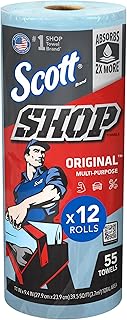 Scott Shop Original Blue Towels (75147), 9.4"x11" Cloth-like Paper Towel (12 Rolls of 55 Sheets, 660 Sheet Total)