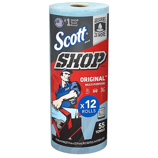 Scott Shop Original Blue Towels (75147), 9.4"x11" Cloth-like Paper Towel (12 Rolls of 55 Sheets, 660 Sheet Total)