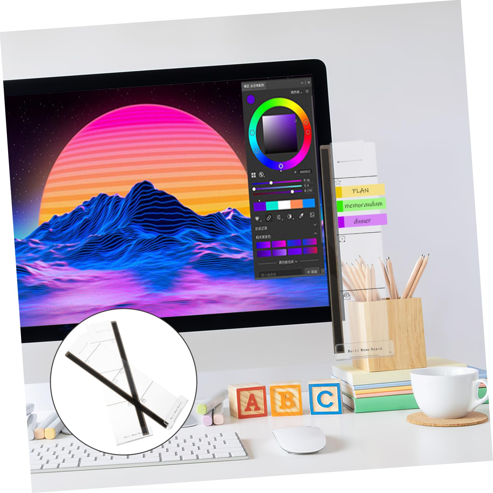 BCOATH 2pcs Monitor Memo Board Acrylic Screen Side Note Holder for Important Messages Reminders Convenient Desktop Organizer for Home Office
