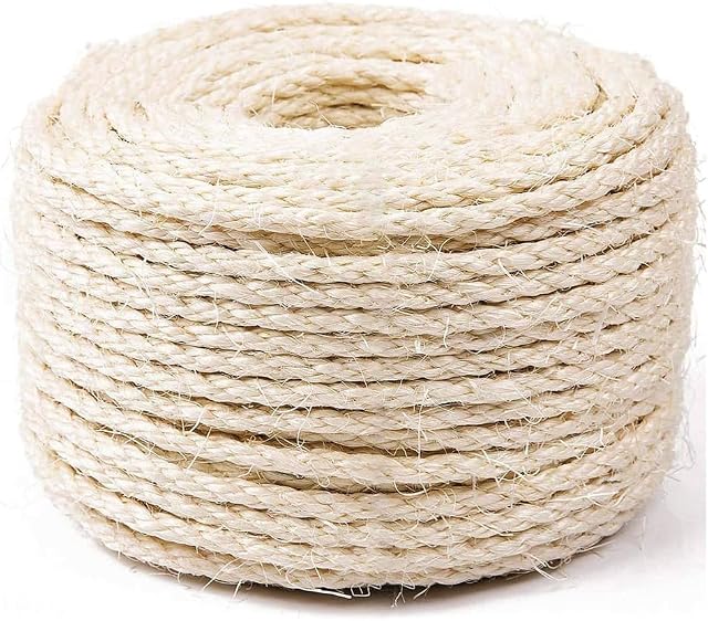 Rope sisal pour la réparation d'arbres de chat 66 FT, 1/4 pouce (6mm) Diamètre Rope sisal pour le remplacement du poste de craquage de chat, DIY Écraseur de chat, Beige