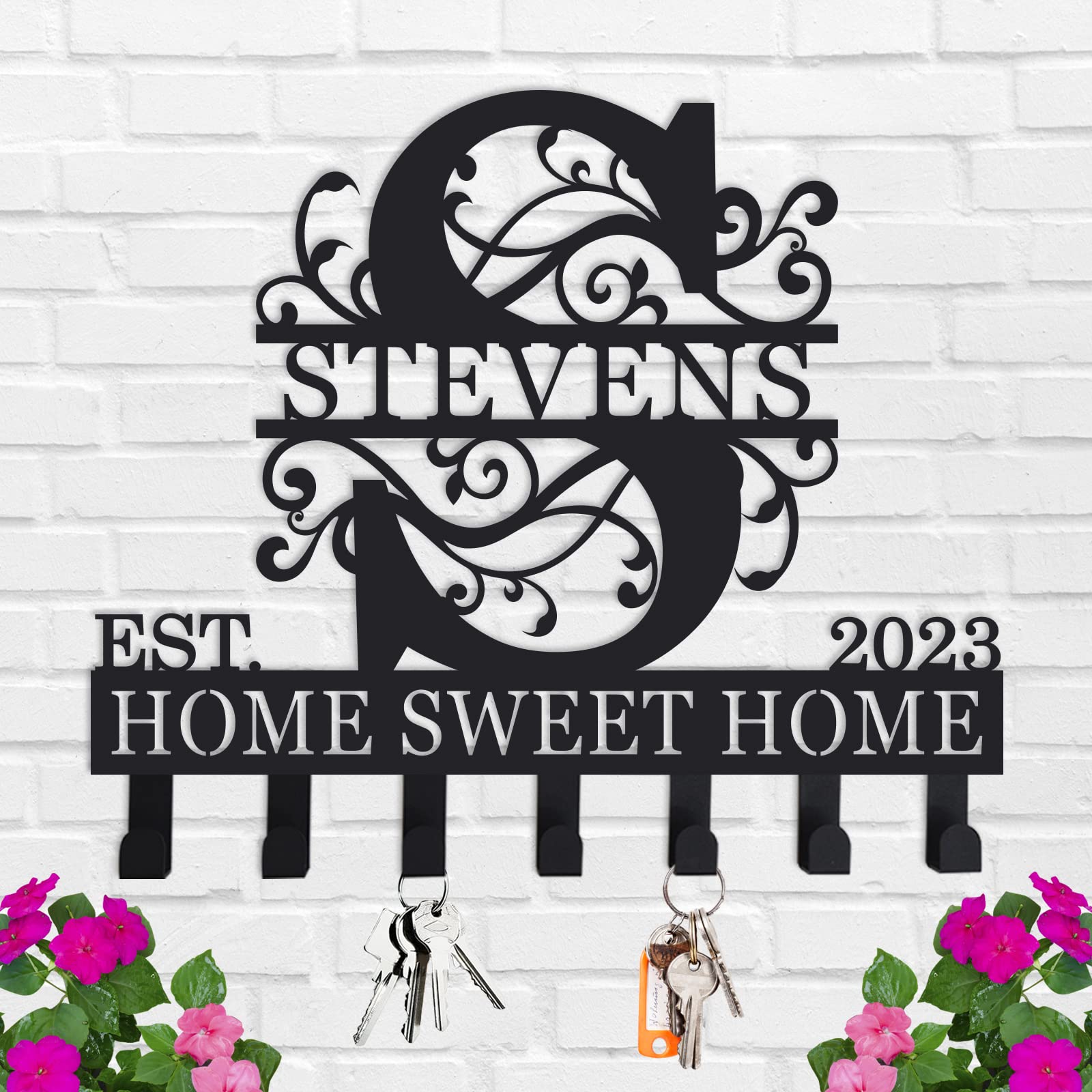 Personalized Split Letter Monogram Key Holder, Metal Key Hooks for Wall, Custom Family Name Key Rack, Coat Rack, Custom Last N