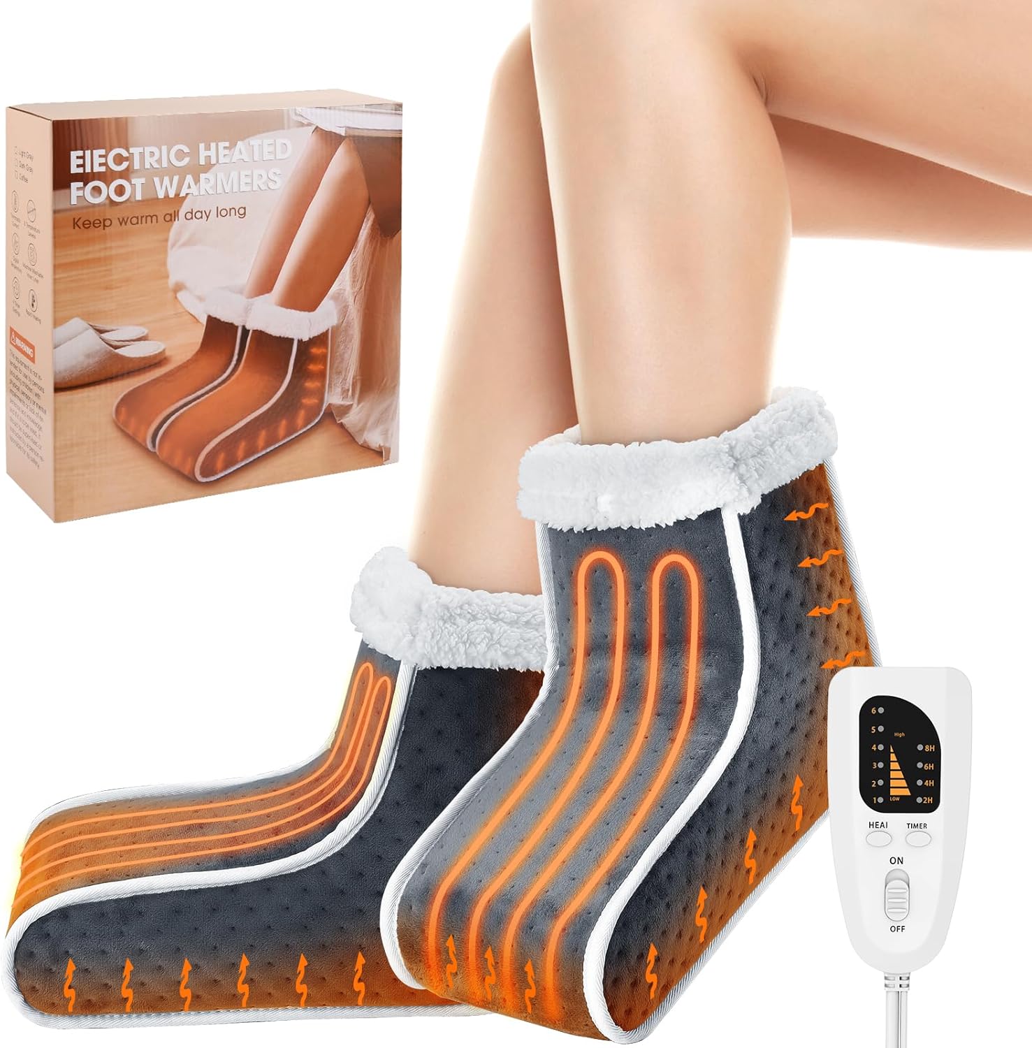 Split Electric Foot Warmer, Quick Heating Pad for Feet, 6-Level Heated ...
