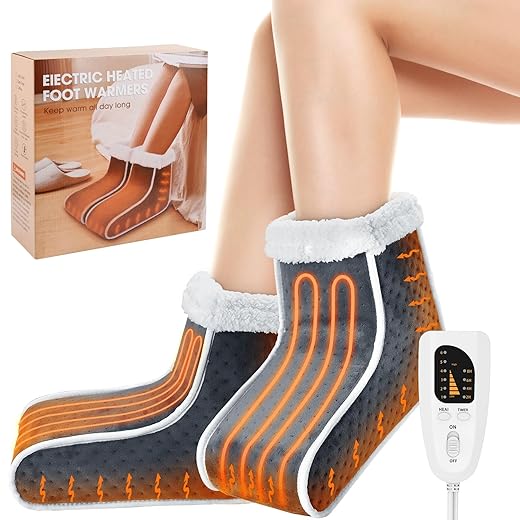 Split Electric Foot Warmer,Quick Heating Pad for Feet，Universal Size Heated Slippers for Men Women,Soft Heated Boots,Feet Warmer with Removable Washable Liner for Home,Office,Christmas. (Dark Gray)