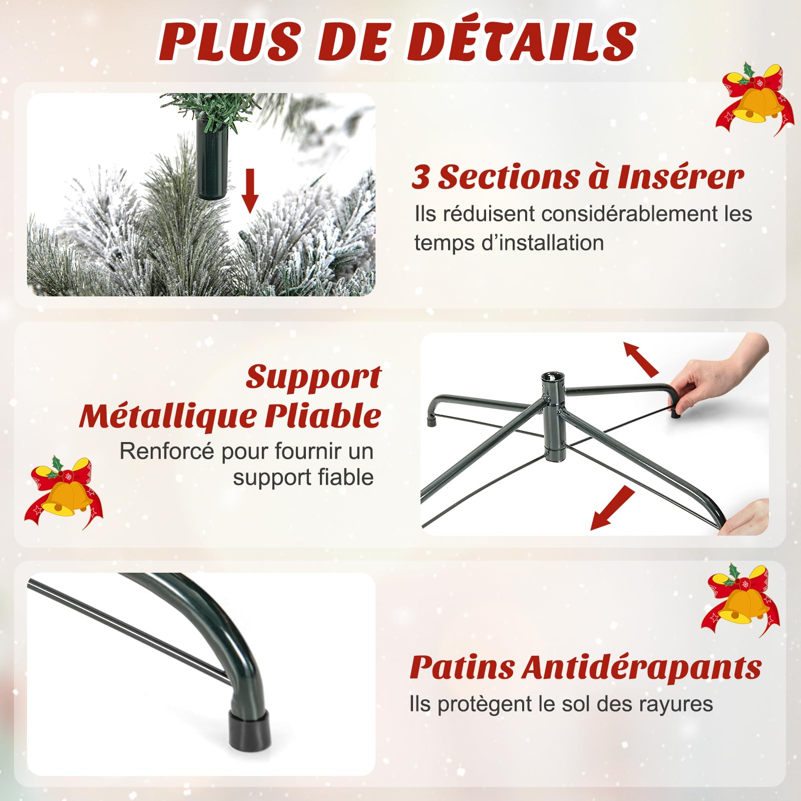 COSTWAY Sapin de Noël Artificiel 180 cm Lumineux LED, en Forme de Crayon, Floqué de Neige, 150 Lumières Blanches Chaudes, 373 Pointes de Branches, Aiguilles de Pin, pour Maison, Bureau