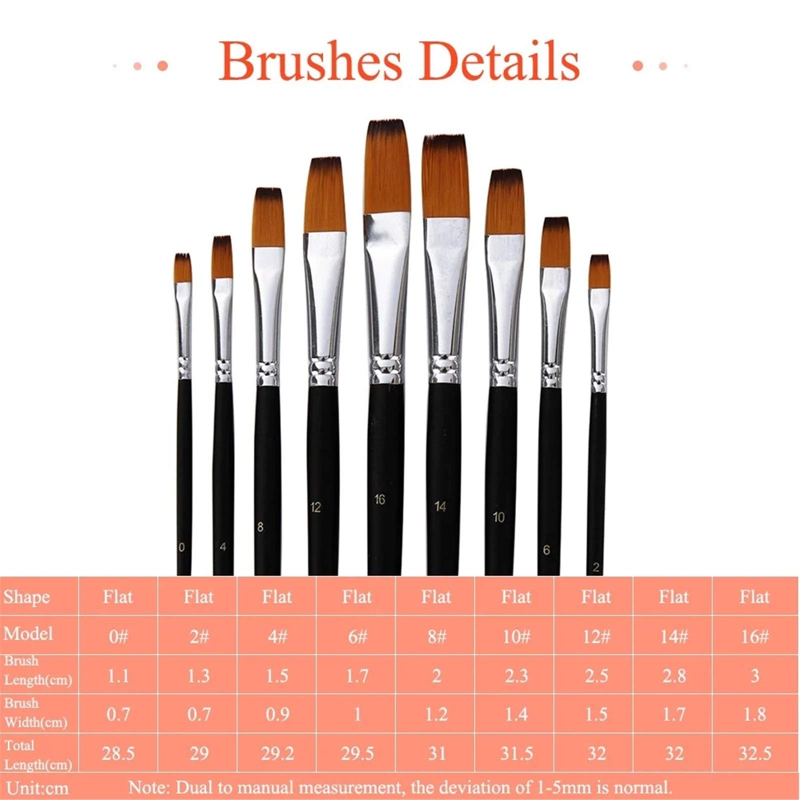 Set di Pennelli 9pcs dell'artista professionista pennelli Set nero lungo manico in legno di nylon dei capelli Pennello per Principianti e Professionisti(Type 2)