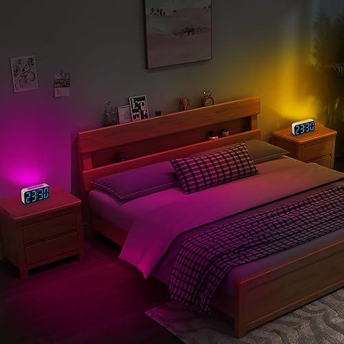 Miniatura 41 de Relojes despertadores ruidosos para dormitorios que duermen pesados, reloj digital de noche con luz nocturna, pantalla grande, alarma doble, RGB