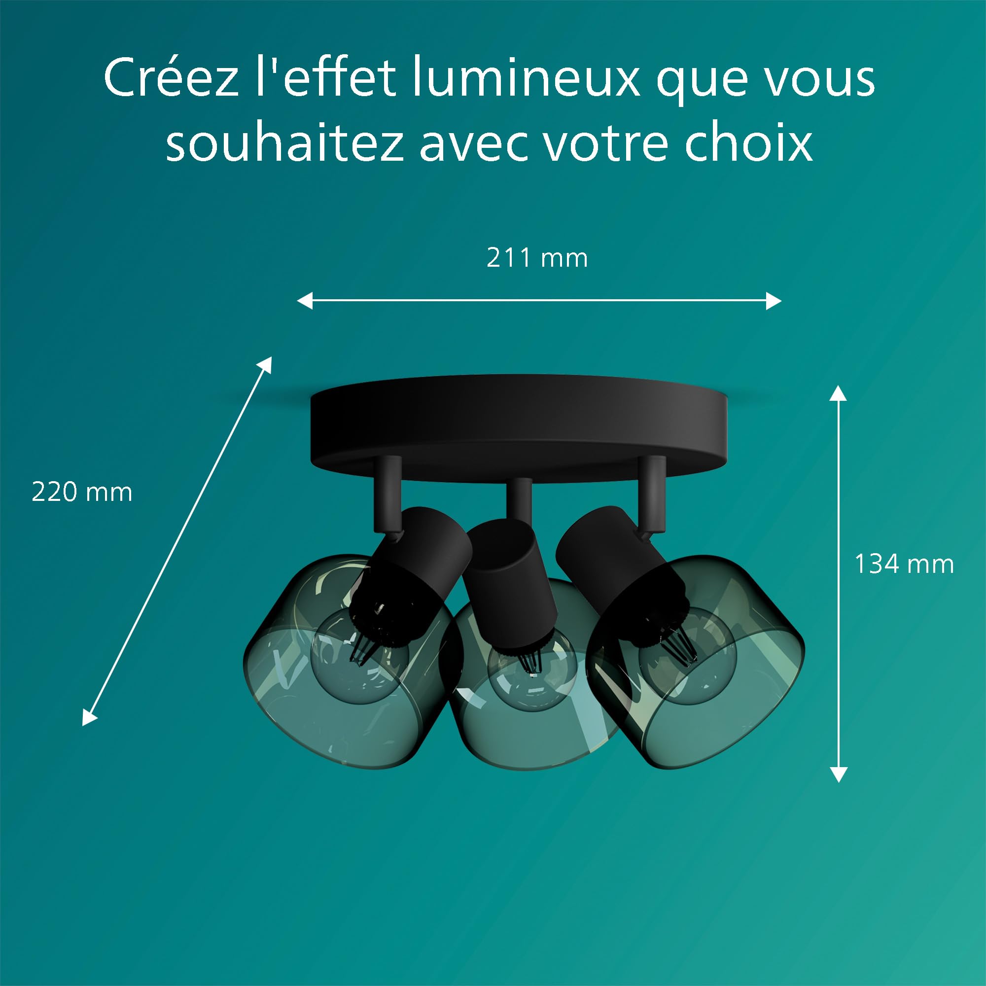 Philips Sleet Spot 3 têtes sur platine ronde, E14 non inclus, Noir, IP20