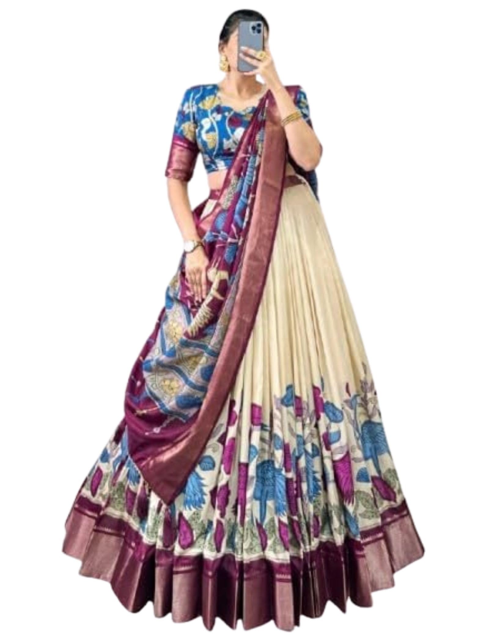 dream crushers Lehenga Choli For Womens And Girls Tussar Silk Fabric With Foil Print Work With Canvas and attached with Can Can Bollywood Type-picture-24
