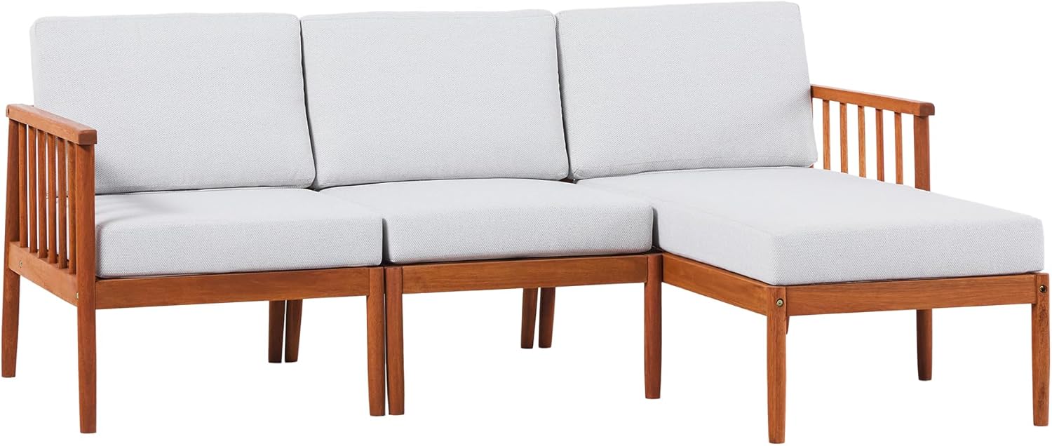 Walker Edison Dekian Modern 3-Piece Spindle-Side Solid Acacia Patio Sectional, Brown