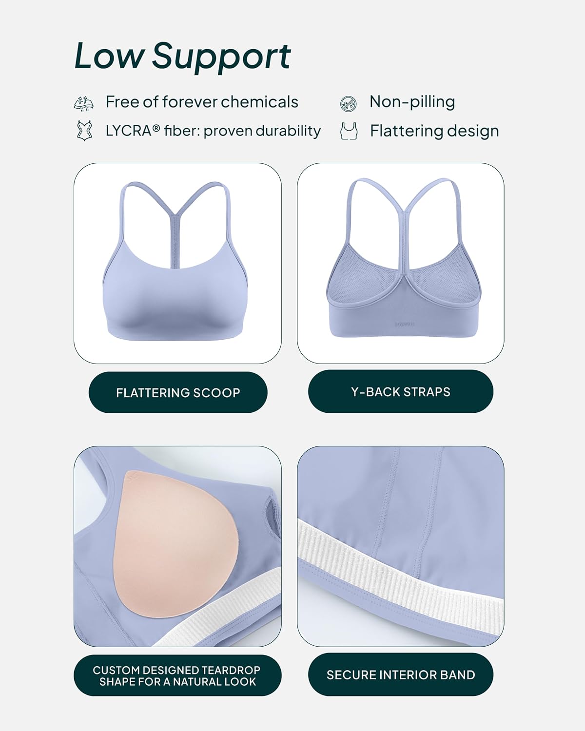 PAVOI ACTIVE Yoga Racerback Bras for Women - Buttery Soft Low Support Scoop Neck Y-Back Thin Strap Sports Bra - FlexFlow - Image 4
