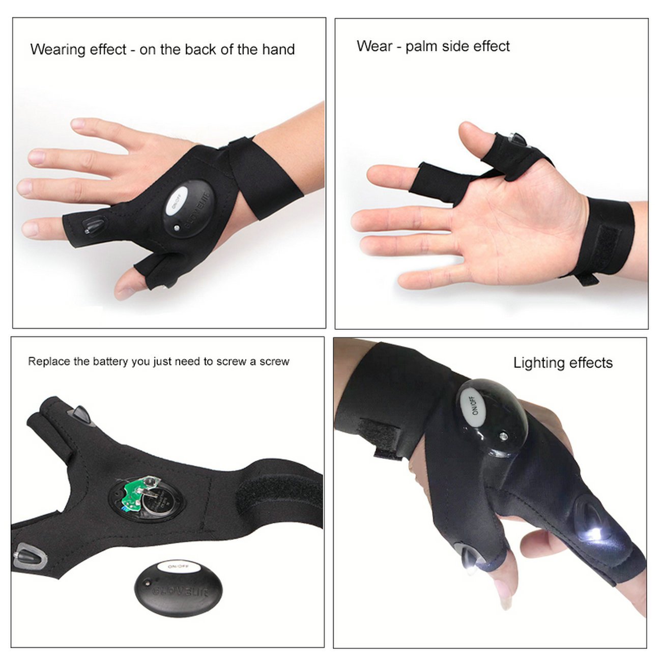 GuDoQi 2 Piezas Guantes de la Pesca al Aire Libre Guantes LED Linterna para Que Acampa Yendo de Pesca Supervivencia de la Emergencia