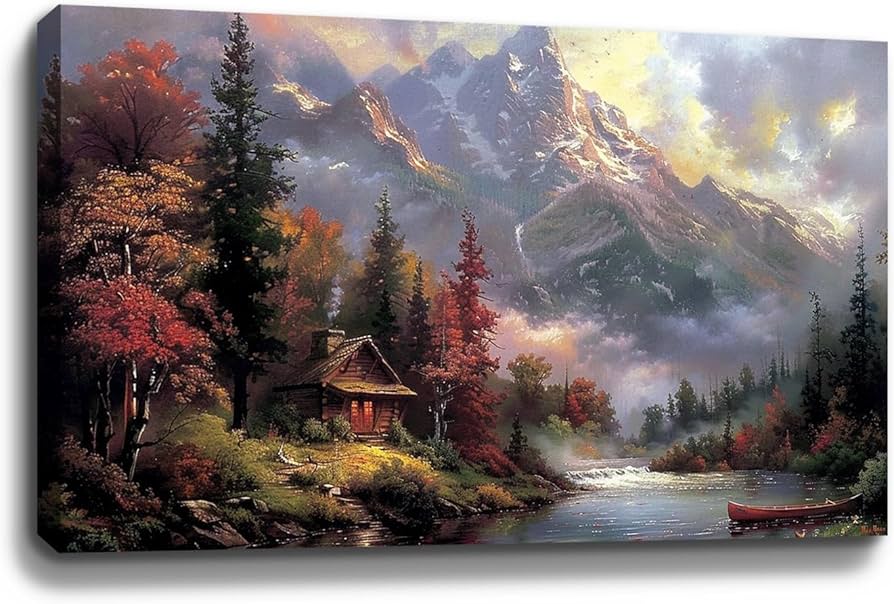 Amazon.com: Vintage Painting Mountain Paradise Wall Art Framed