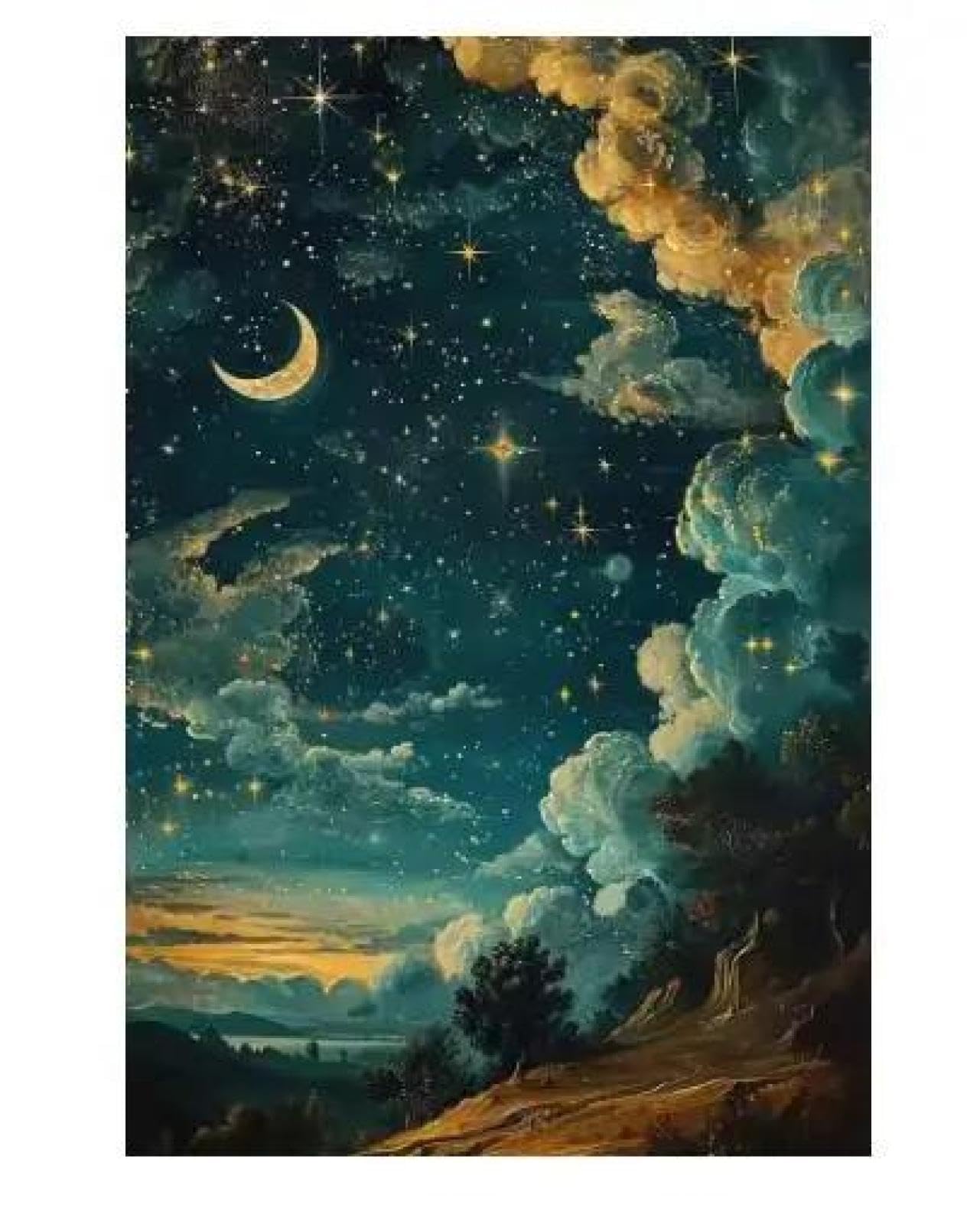 Yocheng Fantasy Artwork Room Decor Celestial Night Court Starry Village Skyline Printable Poster Night Moon Star Wall Art Poster 60x90cm No Frame