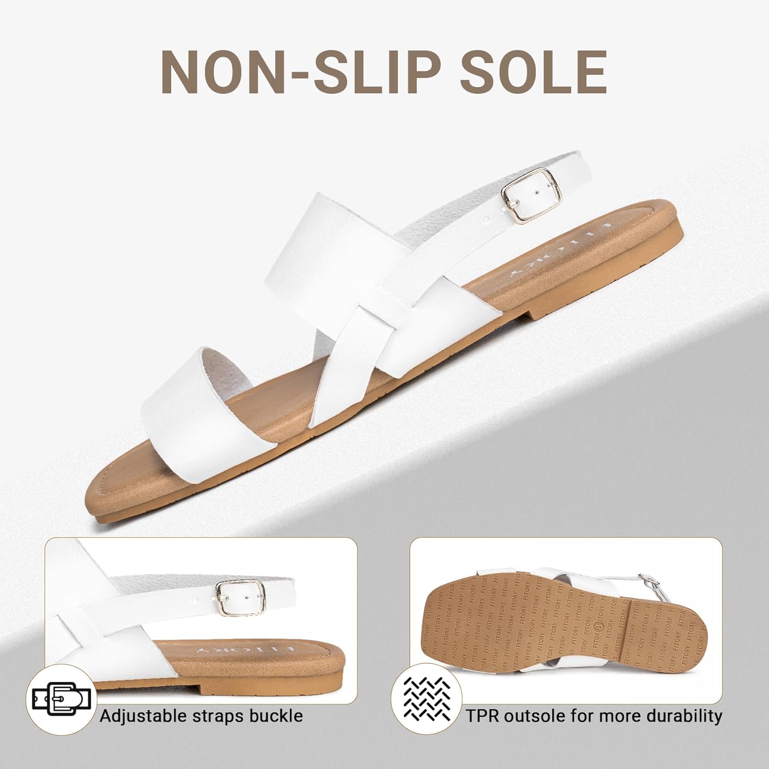 FITORY Women's Flat Sandals Fashionable Square Open Toe Adjustable Buckle Slippers Summer Size 6-11 - Image 4