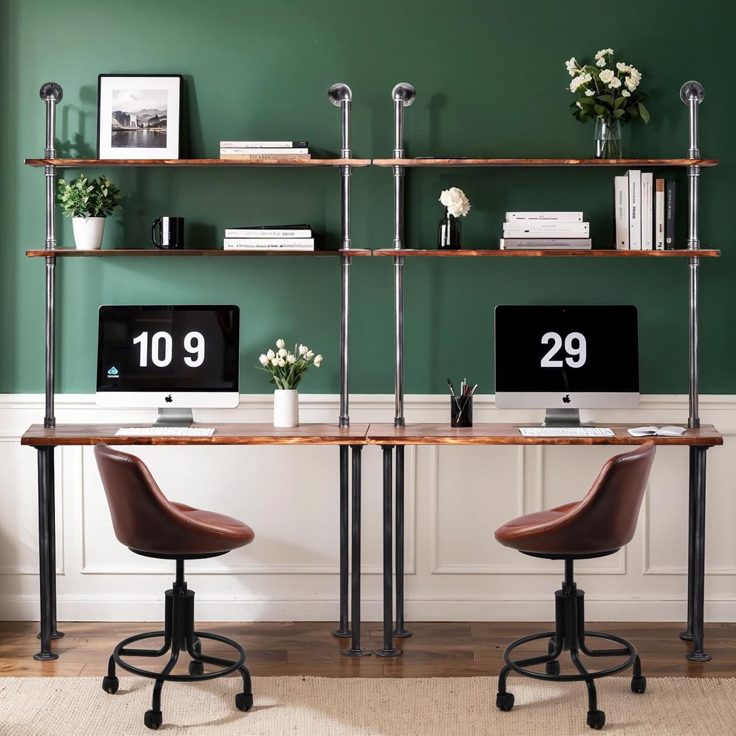 Multifunctional Home Office Furniture Sets, 79" H x 47.3 L Desk with Shelves & Soft Seat Roller Reclining Chair Set - Modern Industrial Workspace Furniture for Small Spaces/Study/Gaming